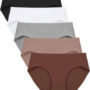 LOURYN KOULYN® No Show Underwear for Women Seamless High Cut Briefs Mid-Waist Soft No Panty Lines,Pack of 5