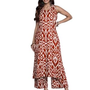 Women's Printed Pure Cotton Kurta & Trousers | Casual Kurta Sets for Women | Straight Kurta Sets & Trousers | Women's Sleeveless Kurta Sets