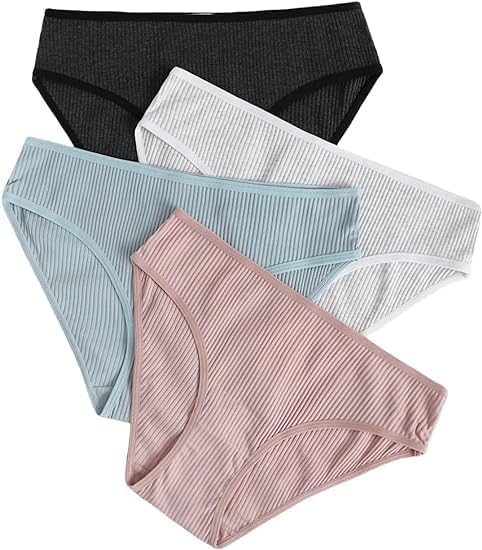 LOURYN KOULYN® Women's 2, OR 4 Piece Solid Panty Set Ribbed Knit Breathable Underwear Panties - Image 2