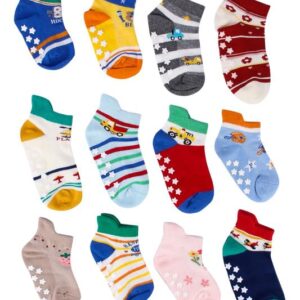 NEOBABY Cotton Anti Slip Grip Socks for Kids Boys & Girls (Assorted Random Designs)