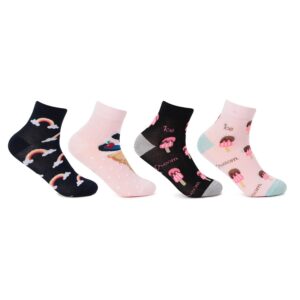 Bonjour Designer/Funky/Casual Ankle Length Socks for Kids-Girls- Pack Of 4