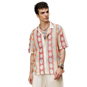 Campus Sutra Men's Polycotton Geometric Block Overd Shirt for Casual Wear | Spread Collar | Short Sleeve | Button Closure | Shirt Crafted with Comfort Fit for Everyday Wear