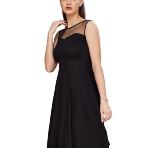 Miss Chase Women's Round Neck Sleeveless Back Cut Out Bow Mini Skater Dress