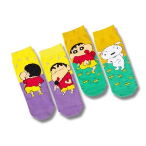 THELA GAADI Shinchan Socks - Pure Cotton Ankle Length Printed Funky Cartoon Socks for Men & Women | Odour Free, Beathable & Free Size | Pack of 2