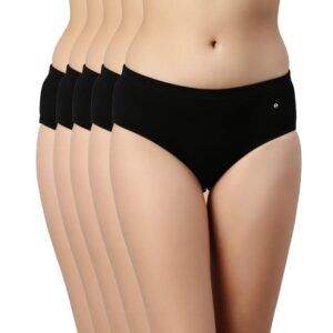 Enamor Stretchable Cotton Hipster Panties for Women, Full Coverage Grip Fit Inner Elastic with Antimicrobial & Stain Release Technology - Color and Print May Vary - CR17 (Pack of 5)