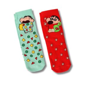 THELA GAADI Shinchan Socks - Pure Cotton Crew Length Printed Funky Cartoon Socks for Men & Women | Odour Free & Beathable | Free Size & Unisex