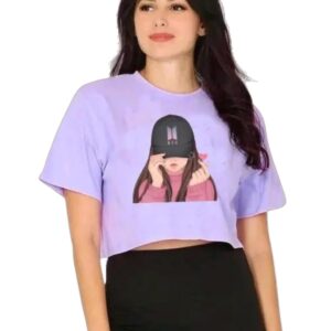 Women's Graphic Printed Crop Top Trendy Round Neck Short Sleeve Fitted T-Shirt for Casual & Party