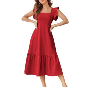 Shasmi Girl's & Women's Solid Color Square Neck, Ruffle-Trimmed Hem Sleeveless, Ruffle Armhole and Casual Dress with Cinched Waist Vacation Outfits Woman (Dress 162)