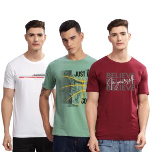 ADRO 100% Cotton Lycra Tshirts for Men Combo Pack of 3 | Regular Fit | Printed T Shirt | Round Neck Half Sleeve| Mens Tshirts