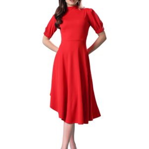 PURVAJA Women's High-Low Knee Length Dress(Ruby-062-to-069)