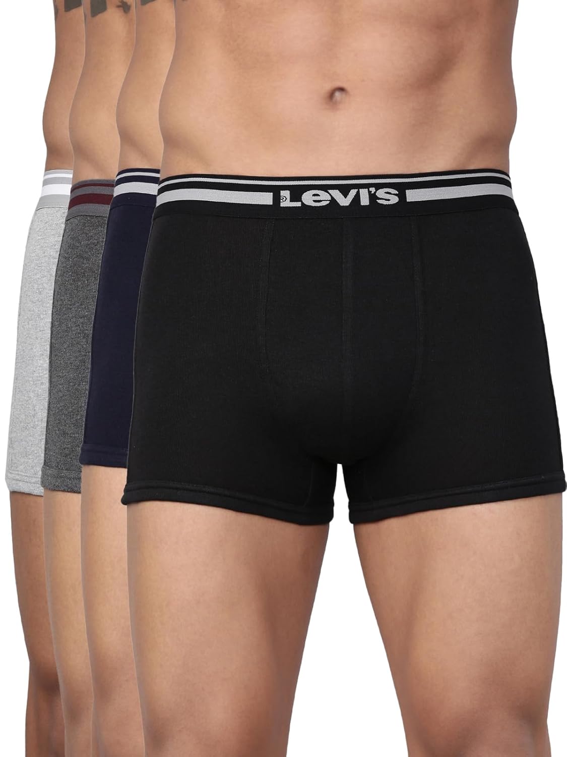 Levi's 003 Men's Pure Cotton Solid Trunk - Mid Rise, Inner Elastic Waistband (Pack of 4 - Assorted)