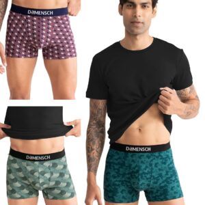 DAMENSCH Deo-Cotton Printed Underwear for Men Combo Breathable Inner for Men Cotton Trunks for Men Pack No-Marks Waistband Mens Underwear Moisture Wicking Underwear Pack of 3
