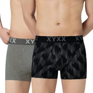 XYXX Men's Matrix Super Combed Cotton Blend Geometric Antimicrobial Trunks with No Marks Waistband (Pack of 2)