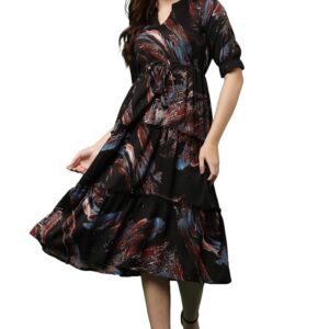 JUSTHER Trending Midi Length 1 Piece | Polyester A-Line Midi Dress | Trending Paisley Printed Fit & Flare Gown | Casual Summer Dress
