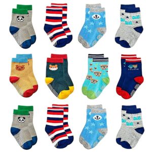 Lookool Baby Socks Pack of 4 - New Born Baby Kids Cotton Grip Socks for Unisex Babies - Soft Organic Multicolor Printed Socks for 0 to 2 Years Baby Boy - Girl