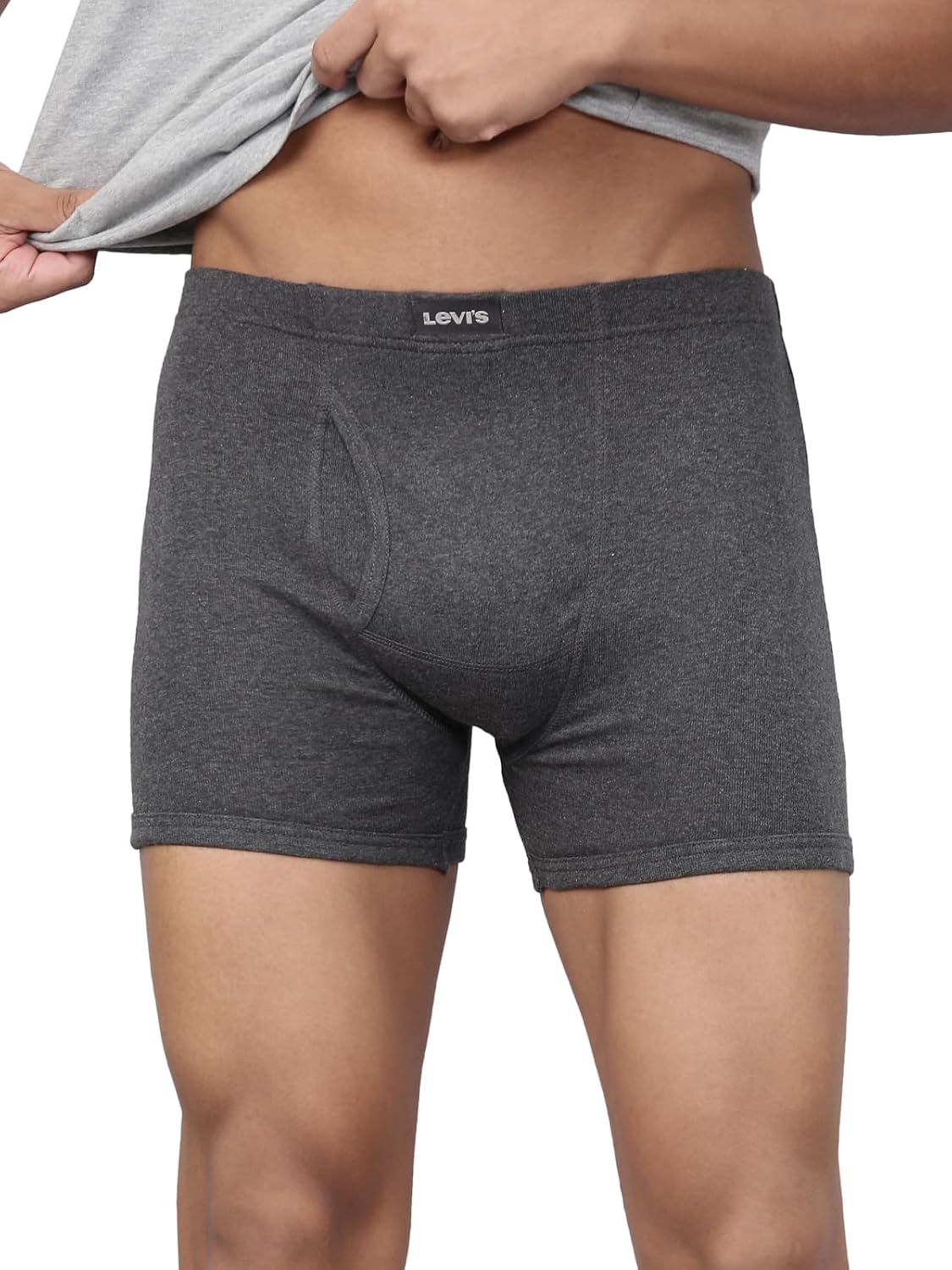 Levi's 010 Men's Pure Cotton Solid Boxer Brief - Mid Rise, Inner Elastic Waistband (Pack of 1) - Image 2