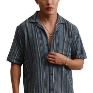 Hubberholme Multi Cotton Spread Collar Short Sleeves Striped Regular Fit Shirts