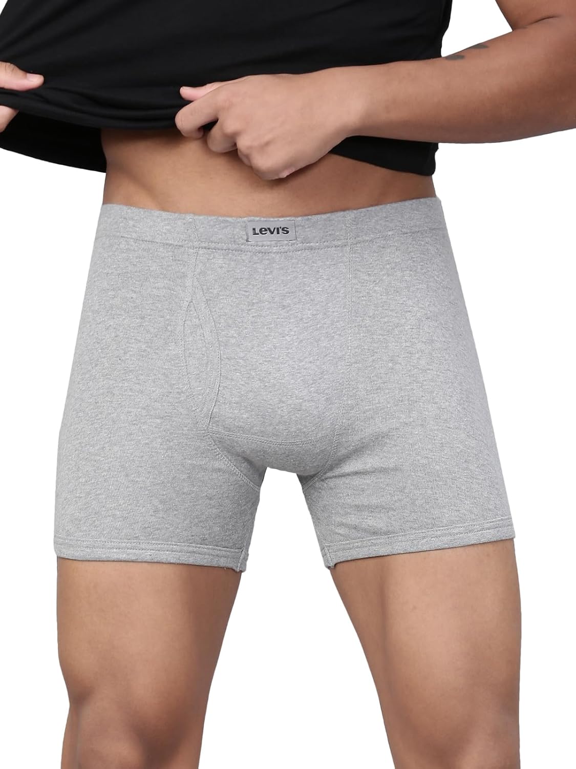 Levi's 010 Men's Pure Cotton Solid Boxer Brief - Mid Rise, Inner Elastic Waistband (Pack of 1) - Image 3