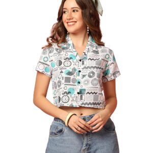 TOPLOT V-Collar Printed Crop Shirt for Women with Short Sleeves