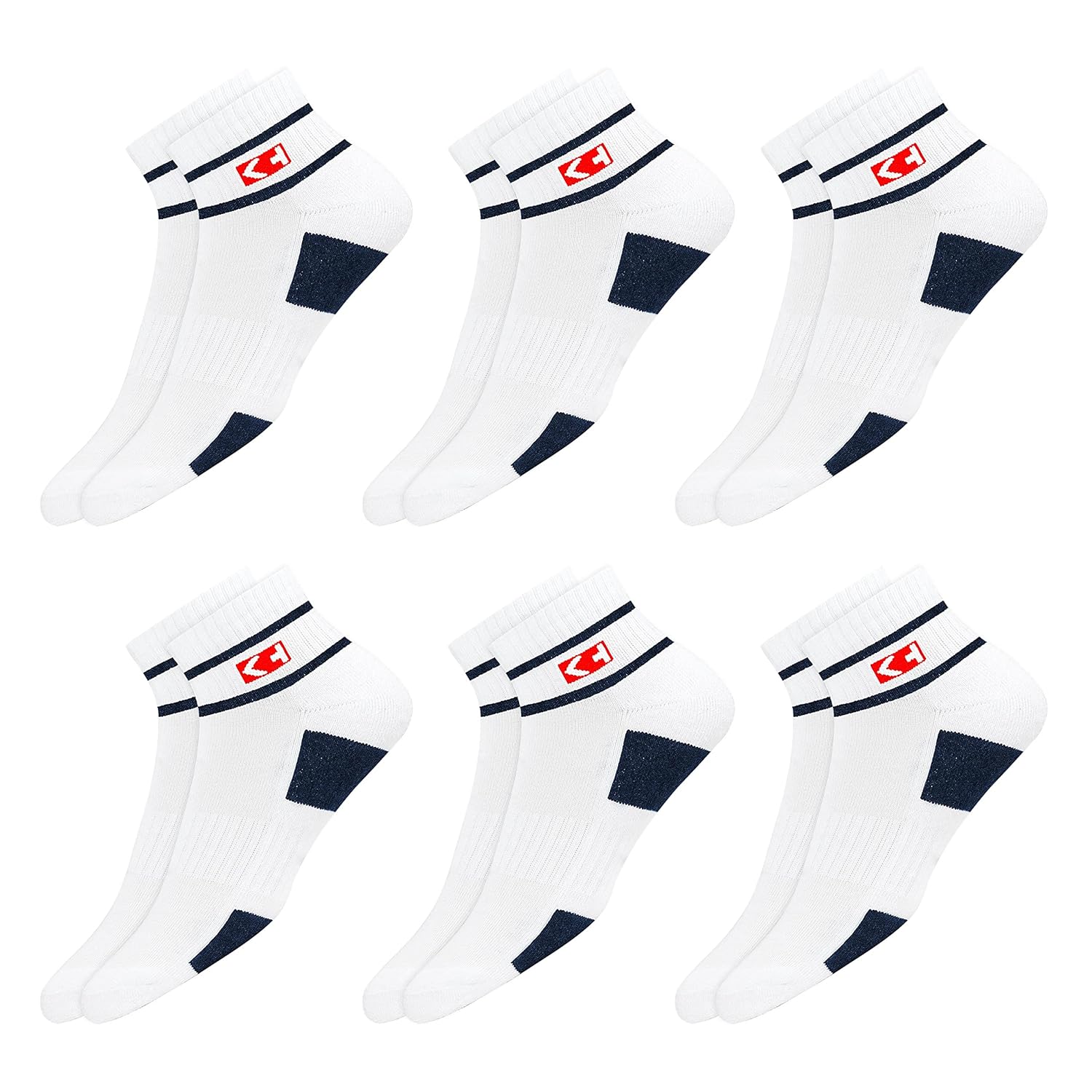 Sports Socks Men with Cushion, Stripe Design, Quarter Length, Pack of 6 (Free Size)