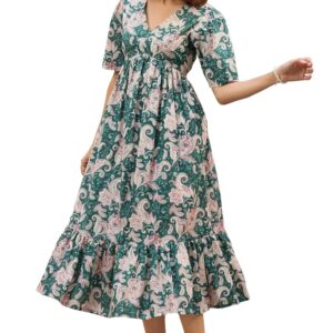 Janasya Women's Pure Cotton Floral Printed Tiered Dress