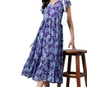Janasya Women's Georgette Printed Flared Western Dress