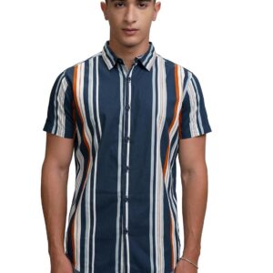 Highlander Men's Slim Fit | Short Sleeves | Striped Casual Shirt | Vertical Stripes | A Stylish Take on Everyday Wear
