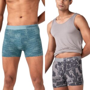 DAMENSCH Pack of 2 Regular Fit Printed Cotton Blend Anti-Bacterial Moisture Wicking Breathable Microfiber Waistband Stretchable Deo Cotton Trunk for Men