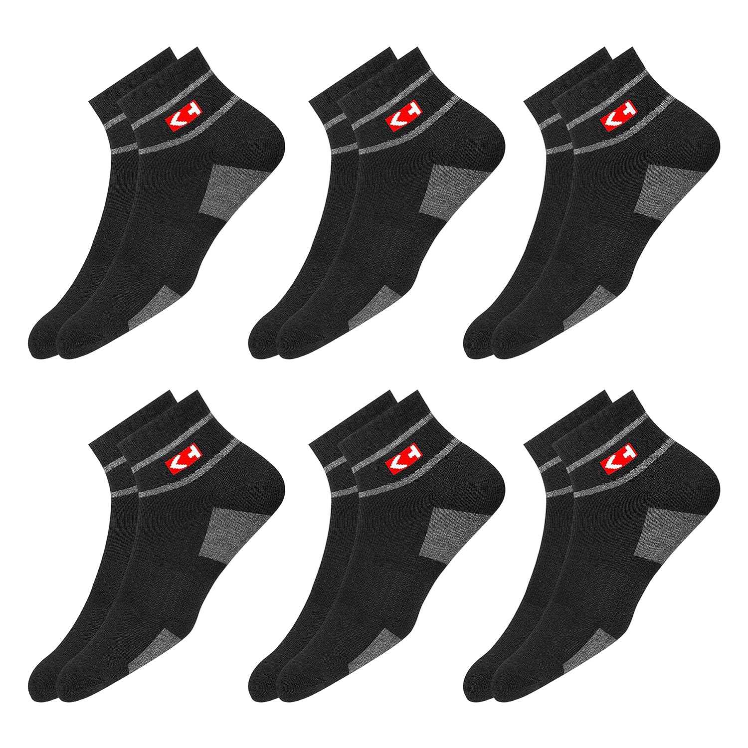 Sports Socks Men with Cushion, Stripe Design, Quarter Length, Pack of 6 (Free Size) - Image 6