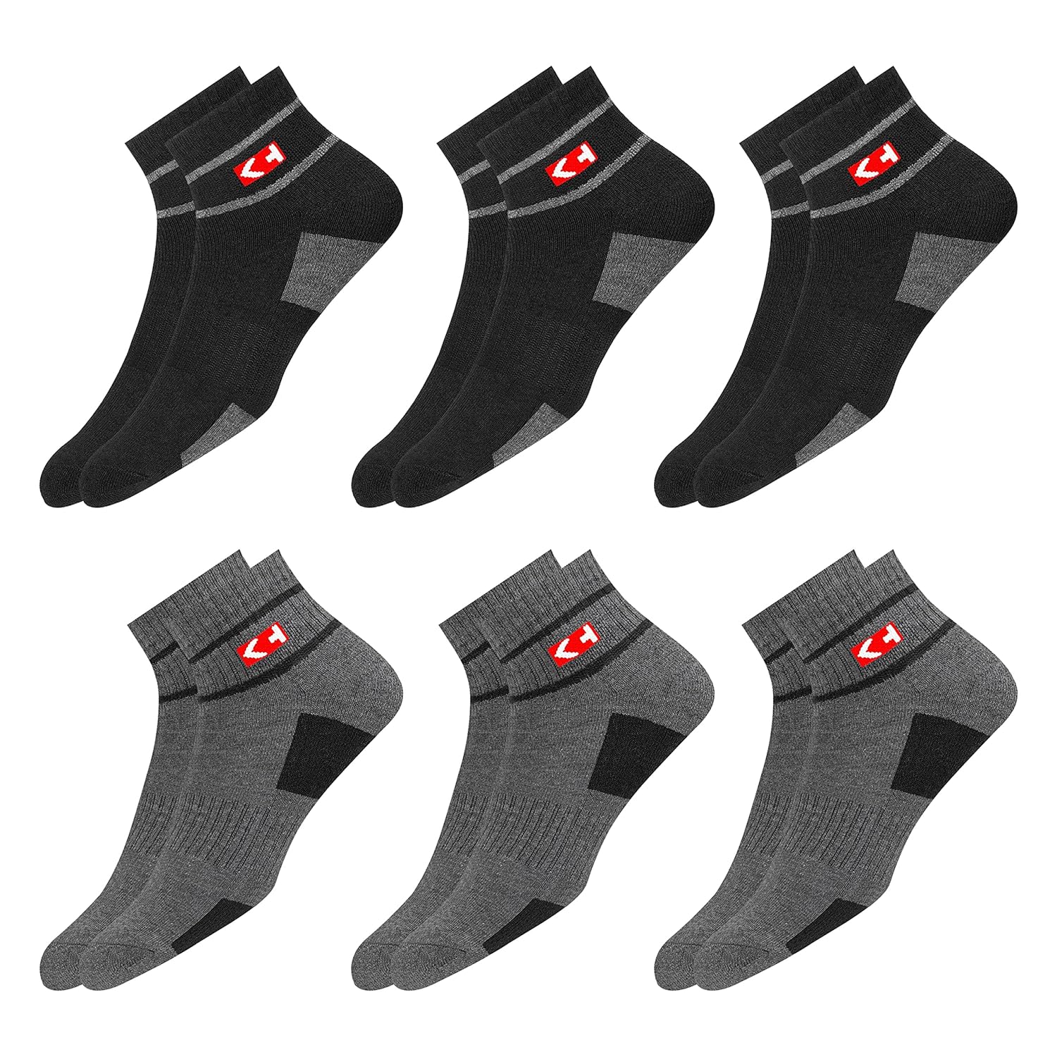 Sports Socks Men with Cushion, Stripe Design, Quarter Length, Pack of 6 (Free Size) - Image 5
