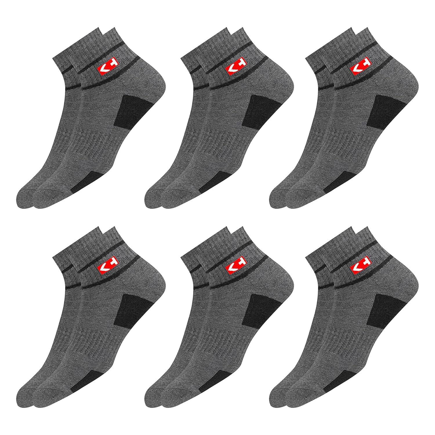 Sports Socks Men with Cushion, Stripe Design, Quarter Length, Pack of 6 (Free Size) - Image 7