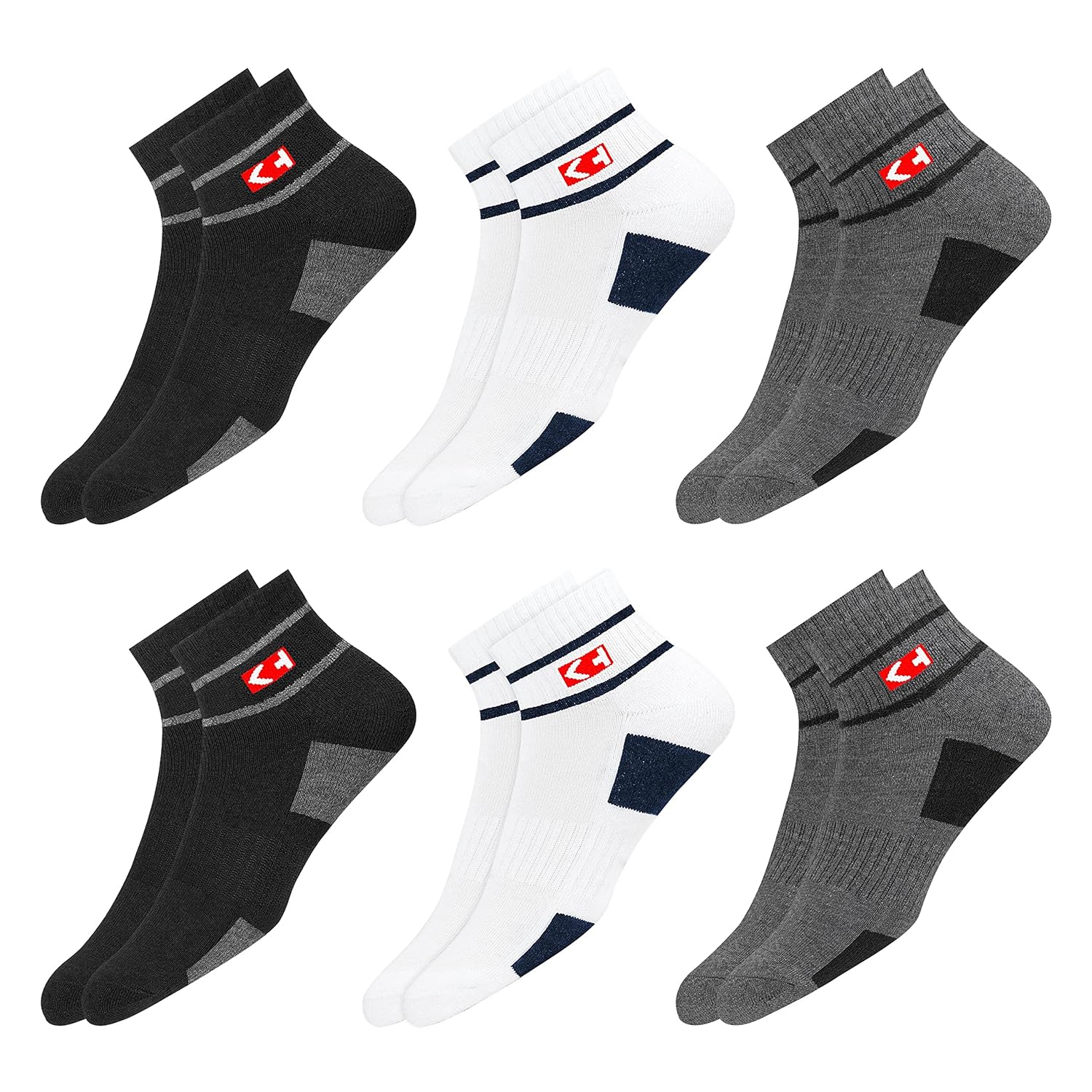 Sports Socks Men with Cushion, Stripe Design, Quarter Length, Pack of 6 (Free Size) - Image 4