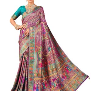 Glory Sarees Women's Luxurious Dola Pure Silk Original Saree Position Print Work Madhubani Inspired Motifs Banarasi Kanjivaram Style Saree With Blouse Piece (Elegant101_Parent)