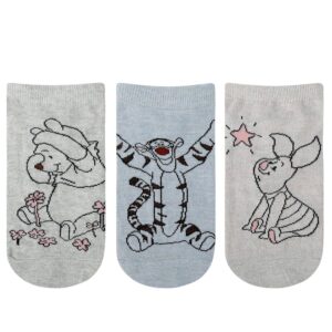 SocksXpress Disney Winnie the Pooh Character Lowcut/Ankle length socks for Women (Pack of 3 Pairs)(Free Size) White, Black, Grey|Made with 100% Cotton & Spandex